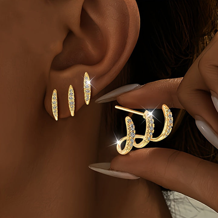 Elegant Rhinestone Three-Prong Earrings