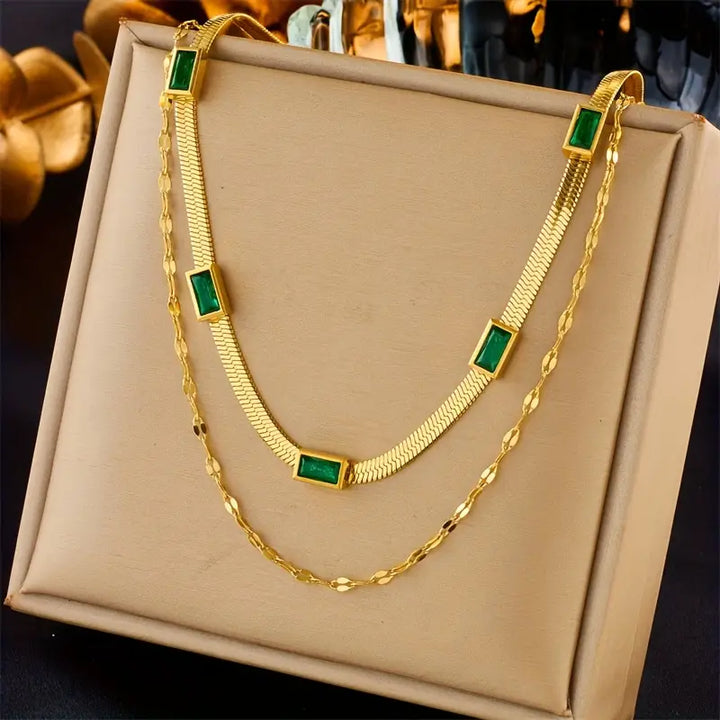 Sorella Double Strand Retro Necklace with Gemstone