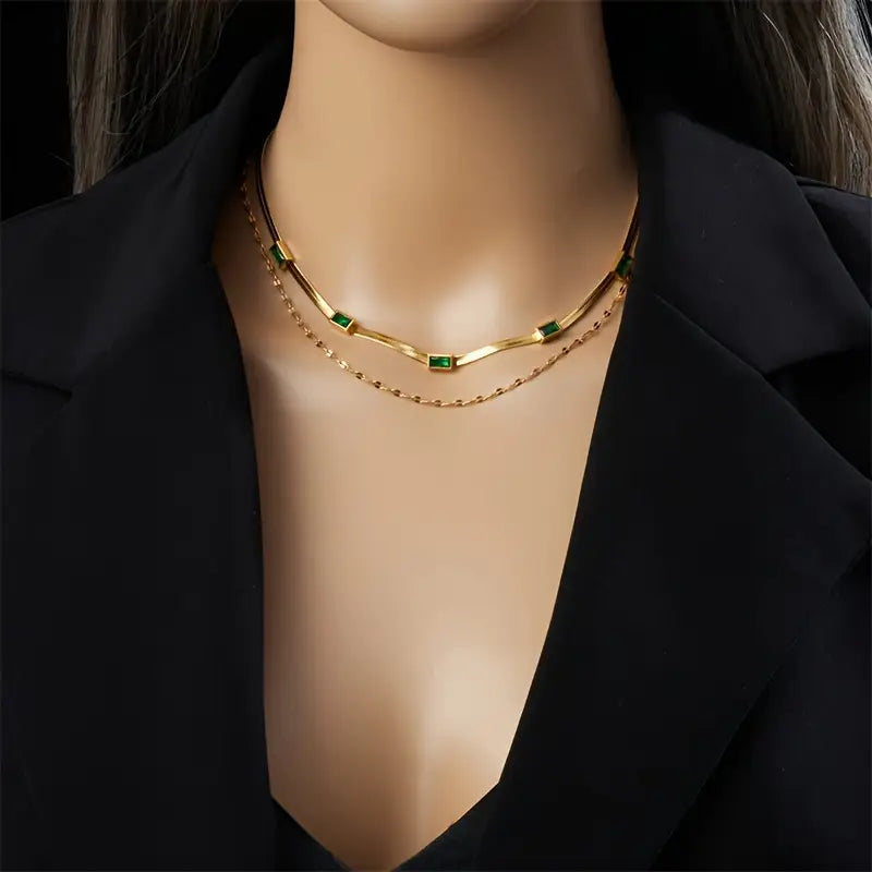 Sorella Double Strand Retro Necklace with Gemstone