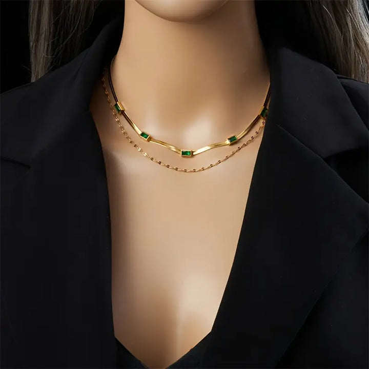 Sorella Double Strand Retro Necklace with Gemstone