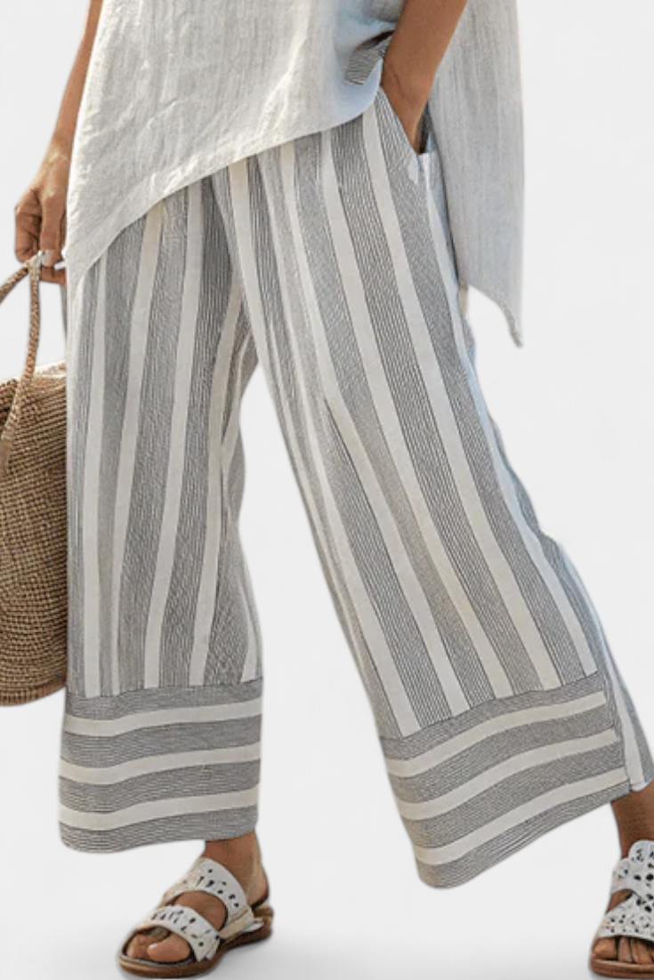 Talvora | Elegant Asymmetric Blouse & Striped Pants