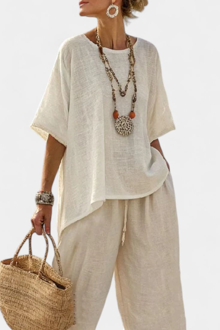Drevon | Comfortable Minimalist Blouse and Wide Leg Pants