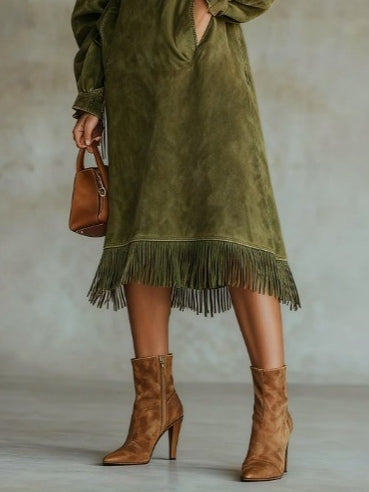 Suede Turtleneck Dress