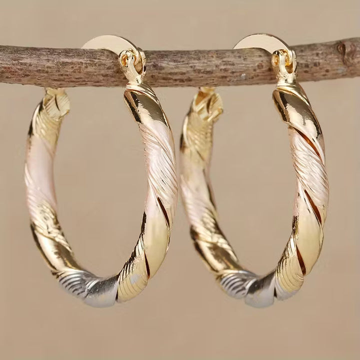 Vintage Round Hoop and Rose Earrings