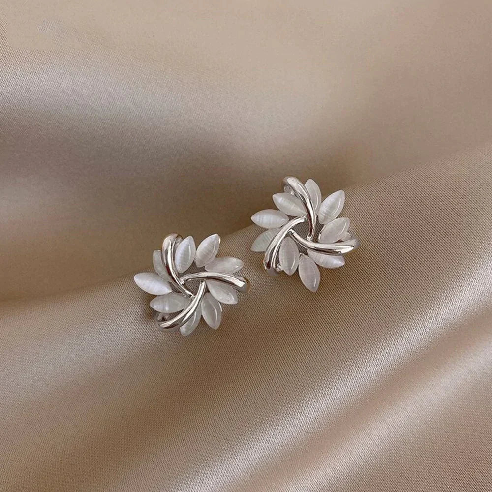 Elegant and Exquisite Circular Opal Flower Stud Earrings