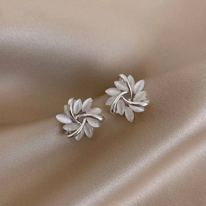 Elegant and Exquisite Circular Opal Flower Stud Earrings