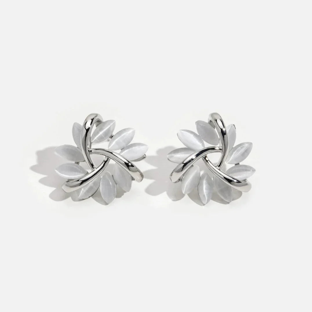Elegant and Exquisite Circular Opal Flower Stud Earrings