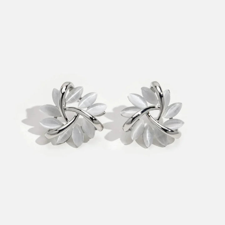 Elegant and Exquisite Circular Opal Flower Stud Earrings