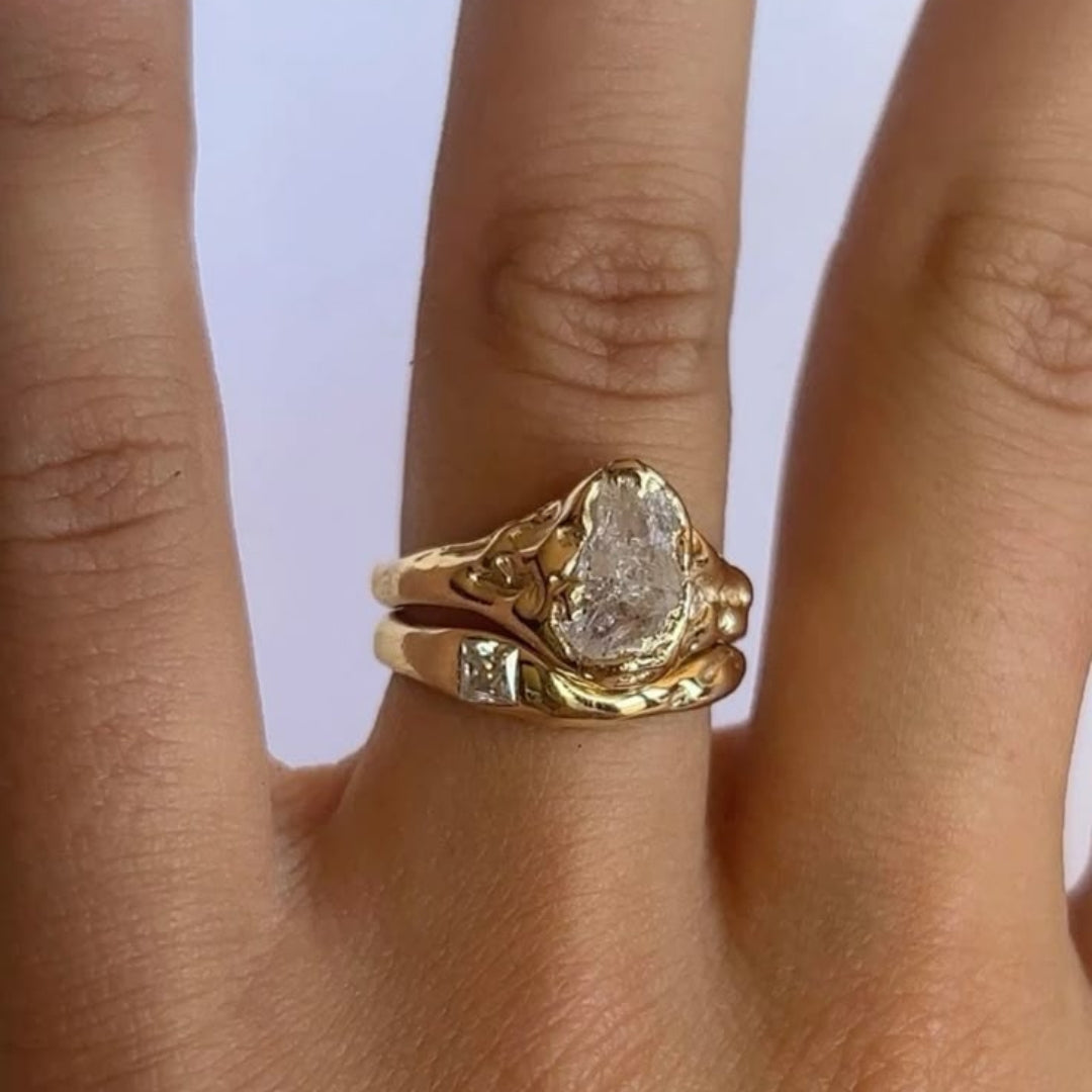 Unique Golden Forged Ring Set