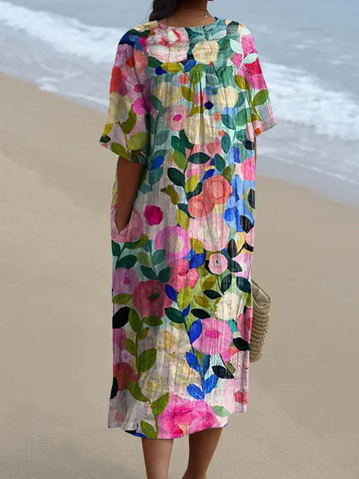 Vivi - Flowing Dress with Floral Garden Print